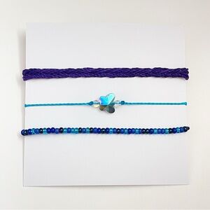 Beached Butterfly Bracelet Set: Iridescent Charm, Macrame, 90s Style